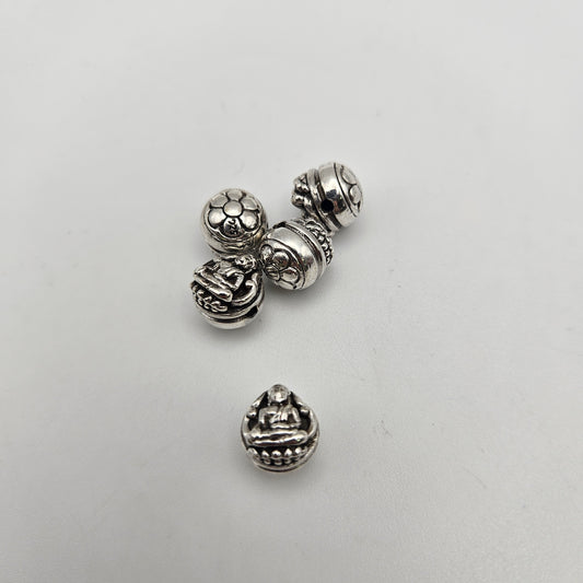 Sterling Silver Carved Buddha Bead 10mm.