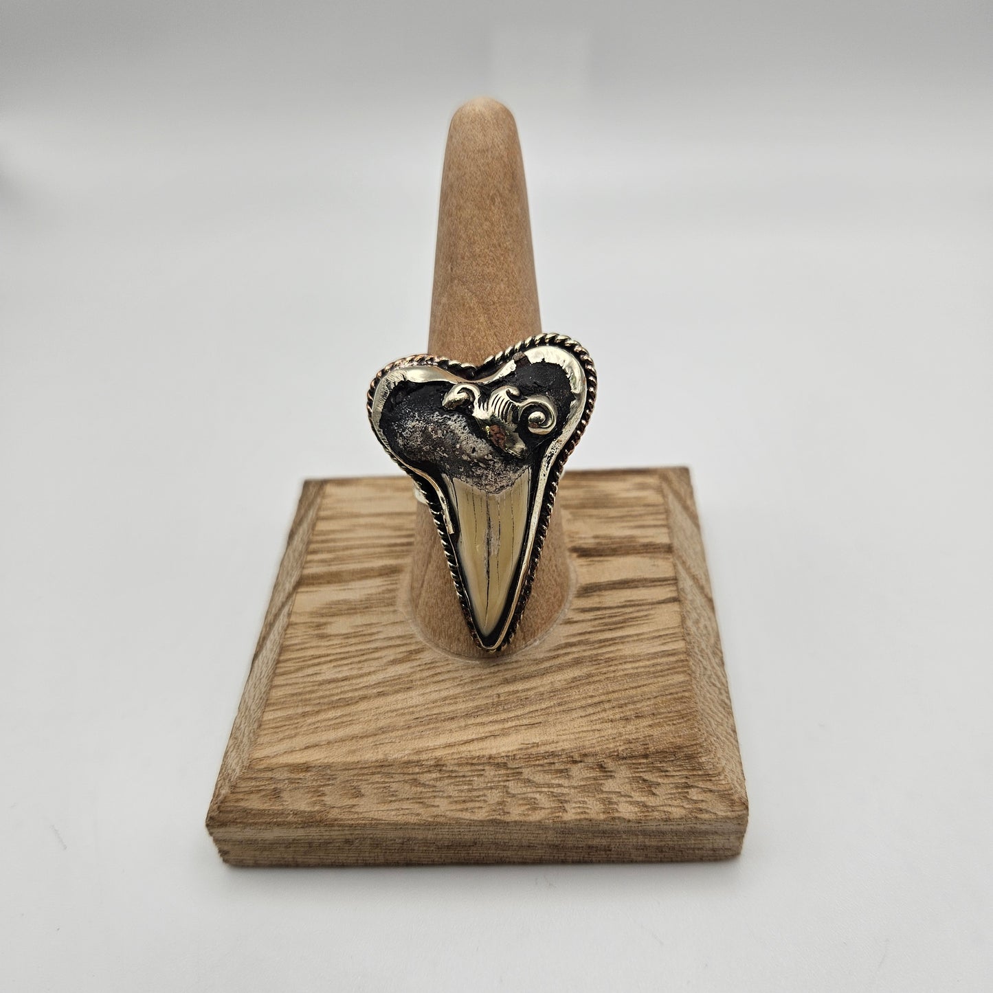 Sterling Silver Carved Buffalo Bone Ring Adjustable 1.5 inch.