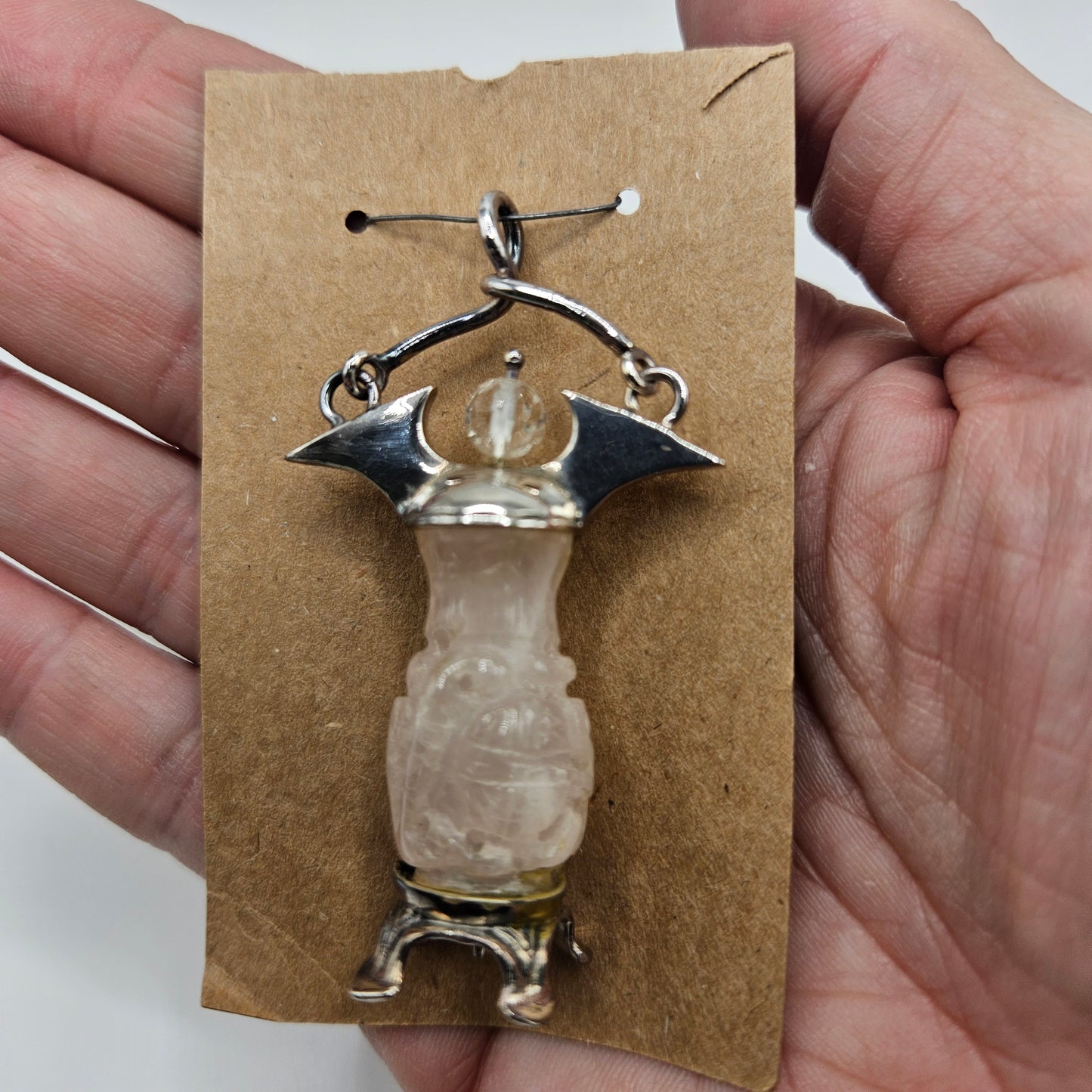 Sterling Silver Carved Rose Quartz Pendant.