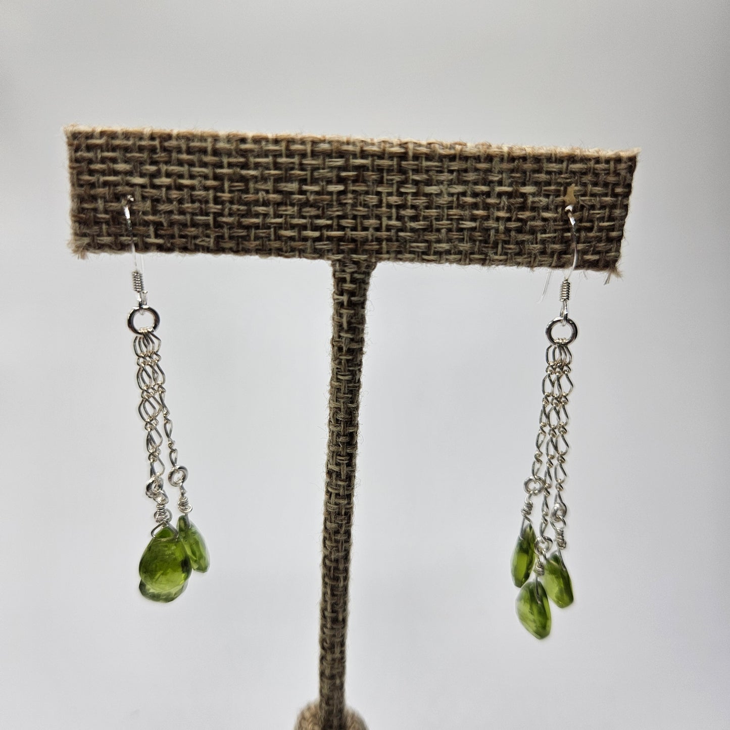 Sterling Silver Chain and Peridot Dangle Earrings 2 inch.