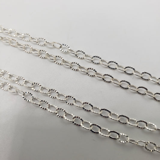 Sterling Silver Diamond Cut Oval Link Chain By the Foot.