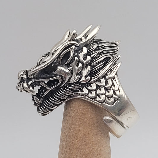 Sterling Silver Dragon Head Ring.