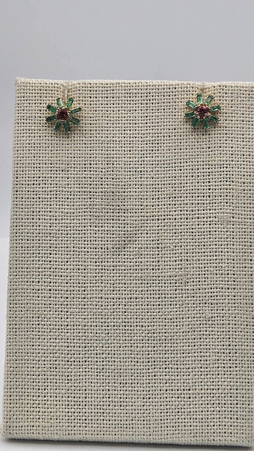 Sterling Silver Emerald and Ruby Flower Studs