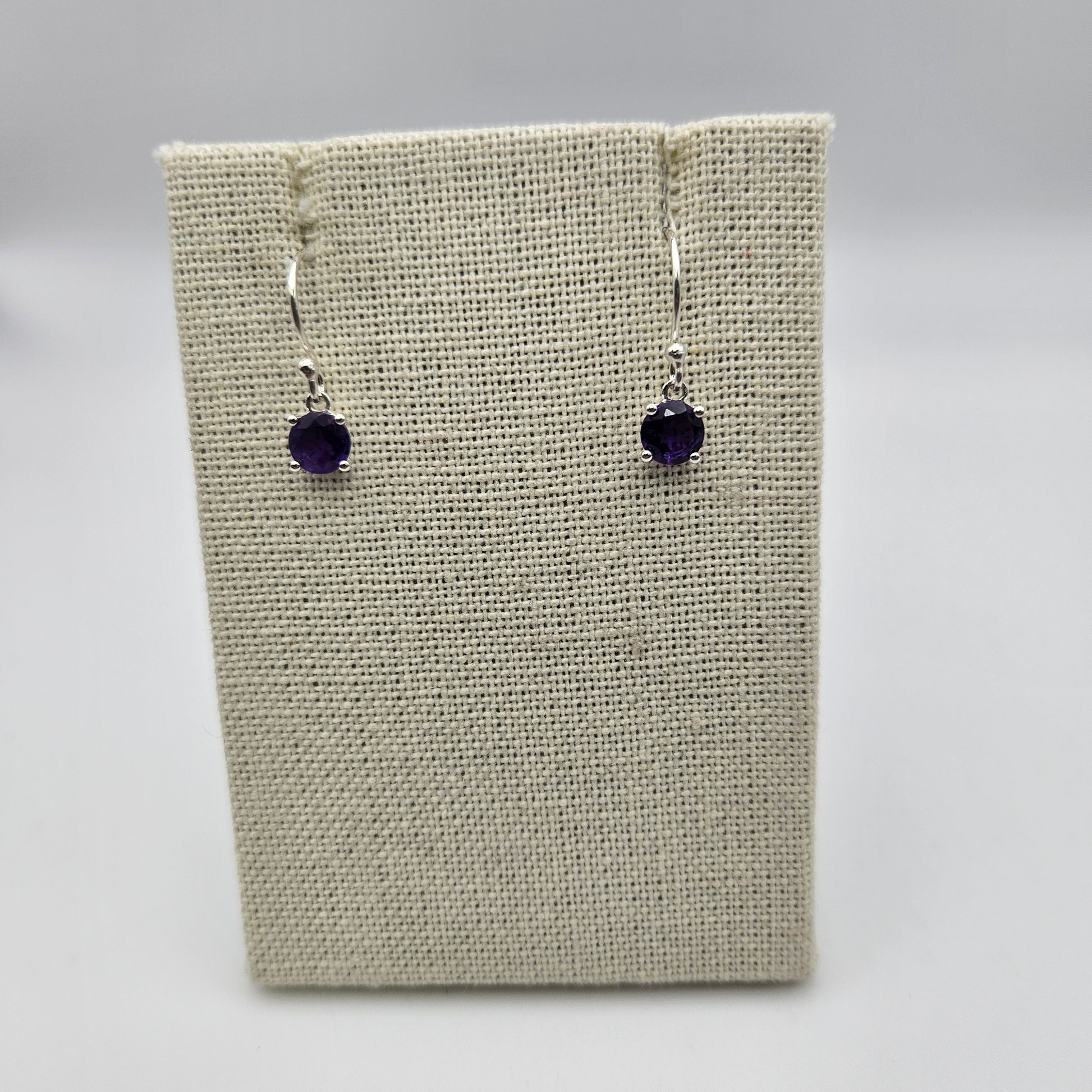 Sterling Silver Faceted Amethyst Gemstone Dangle Earrings.