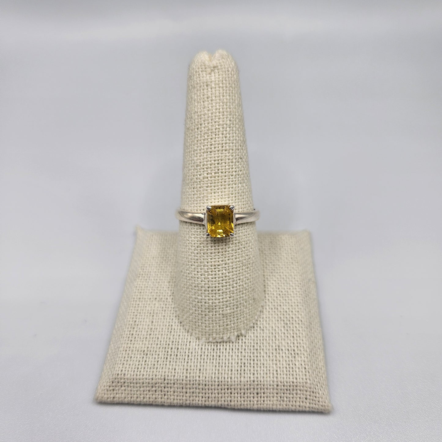 Sterling Silver Faceted Radiant Cut Yellow Sapphire Ring Size 9.