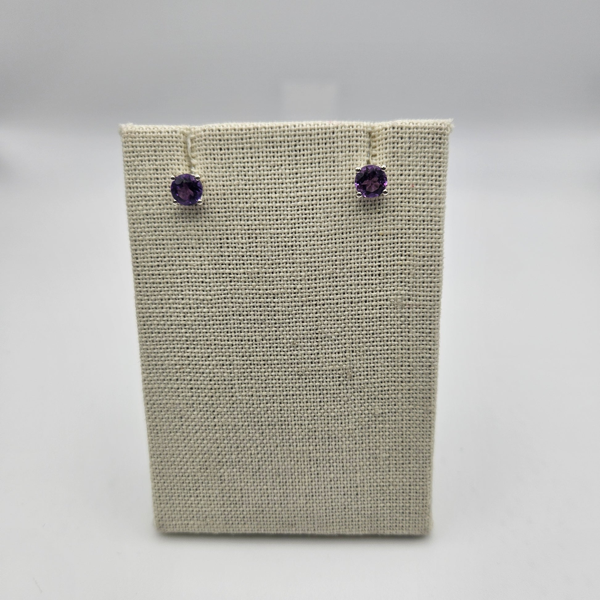 Sterling Silver Faceted Round Amethyst Earrings 6mm.