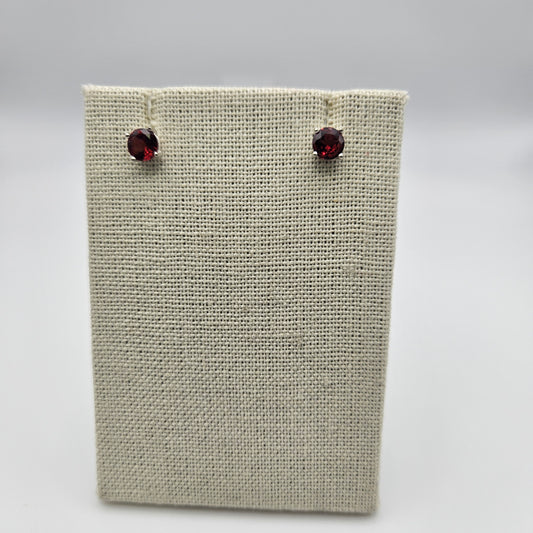 Sterling Silver Faceted Round Garnet Earrings 6mm.