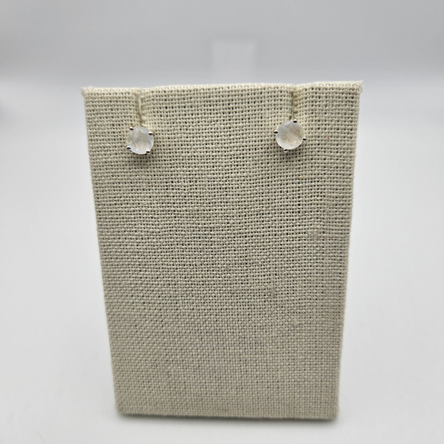 Sterling Silver Faceted Round Moonstone Earrings 6mm.