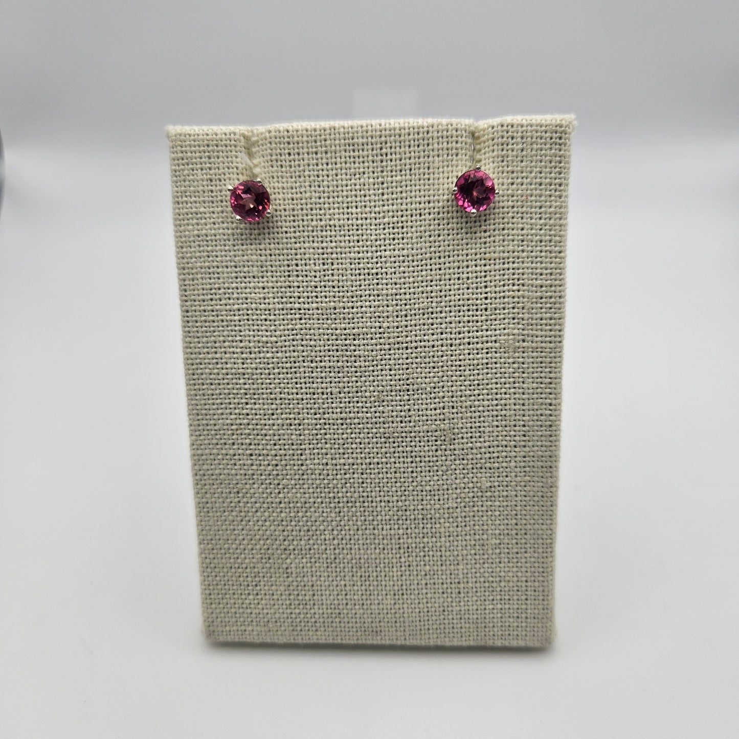 Sterling Silver Faceted Round Pink Topaz Earrings 6mm.