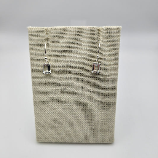 Sterling Silver Faceted White Topaz Gemstone Dangle Earrings.