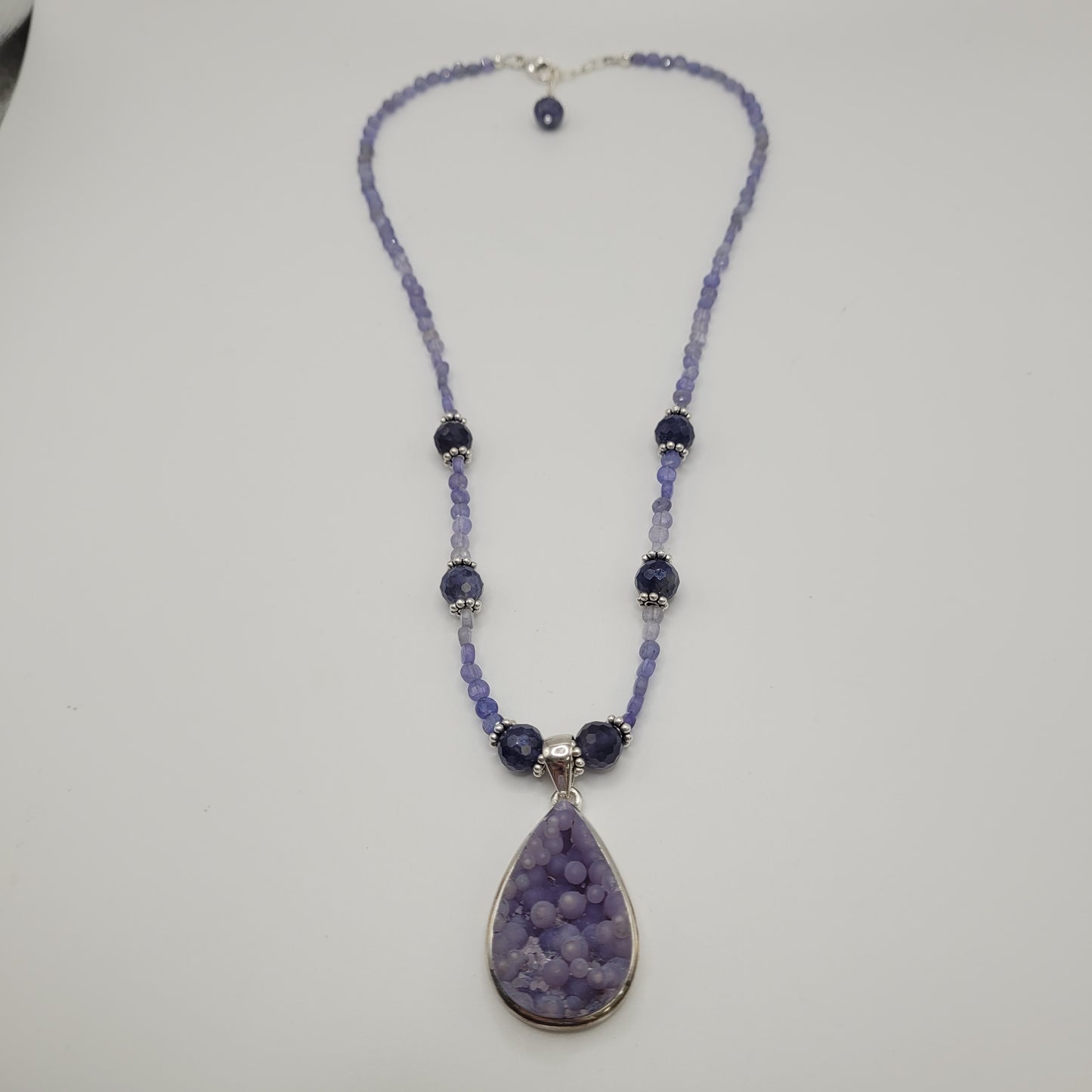 Sterling Silver Grape Agate Iolite Tanzanite Necklace.