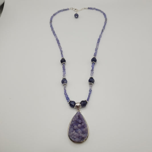 Sterling Silver Grape Agate Iolite Tanzanite Necklace.