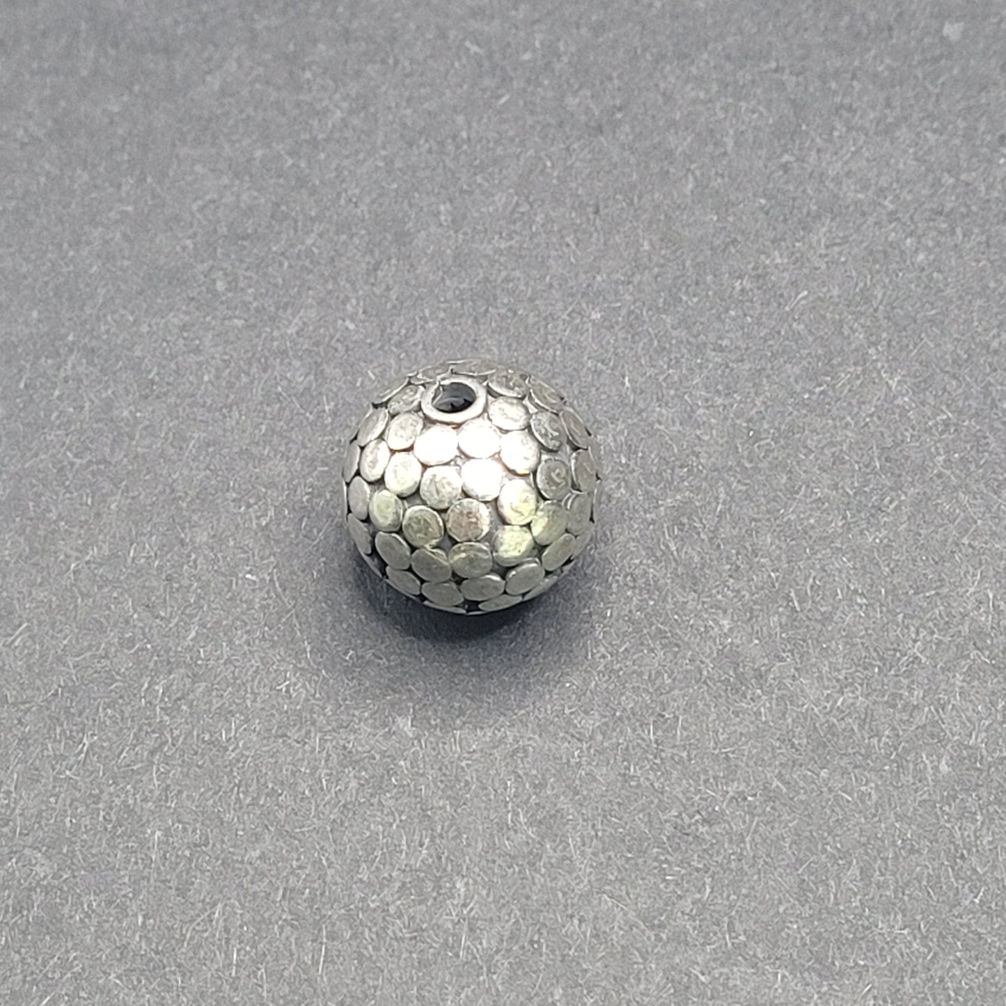 Sterling Silver Hammered Disc Round Focal Bead.