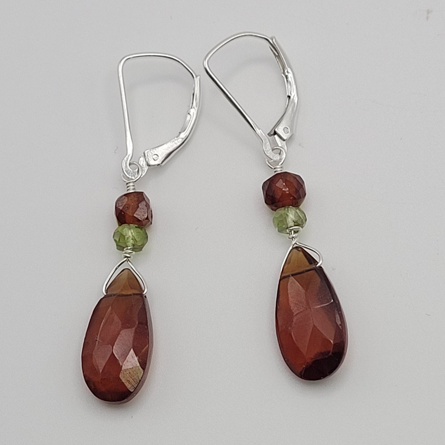 Sterling Silver Hessonite Garnet and Peridot Earrings.