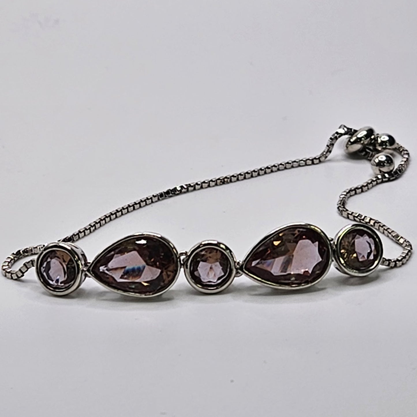 Sterling Silver Lab Grown Alexandrite Adjustable Bracelet.