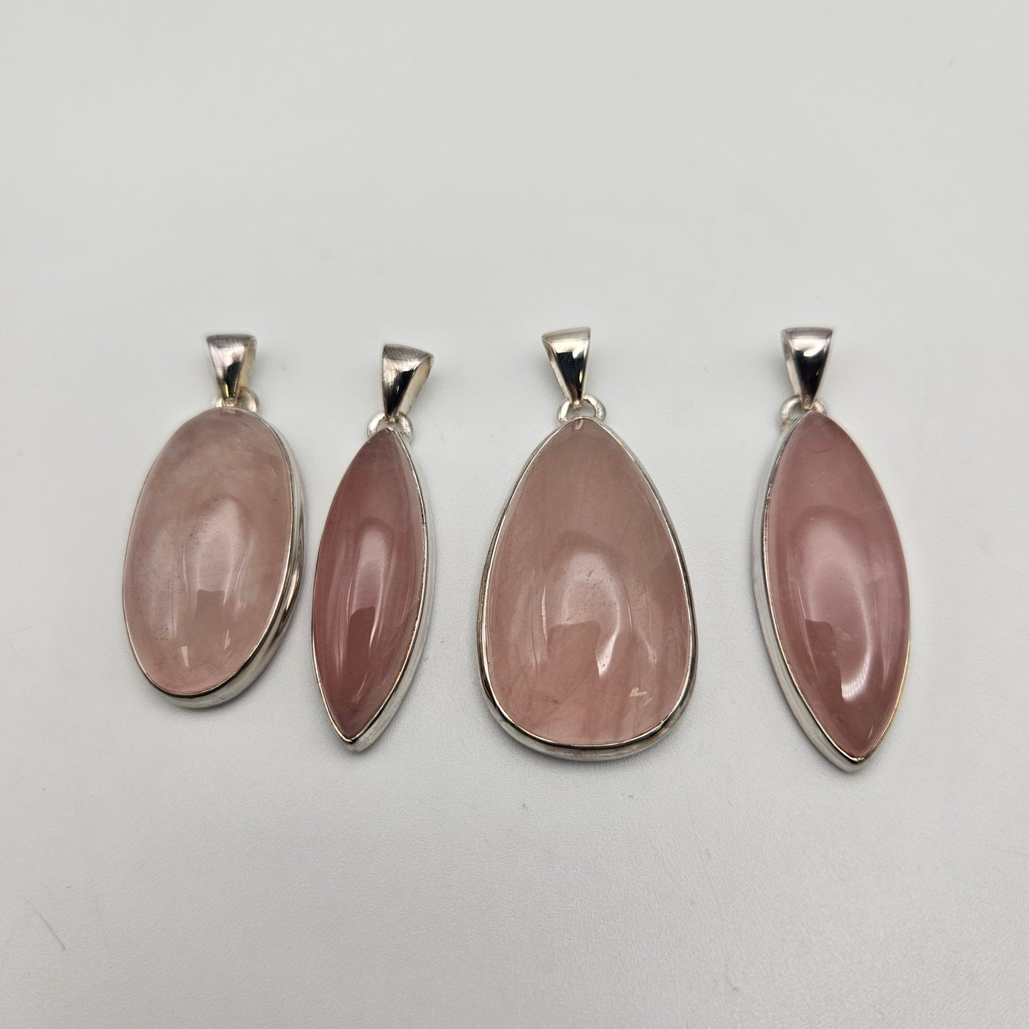 Sterling Silver Large Rose Quartz Bezel Pendant.