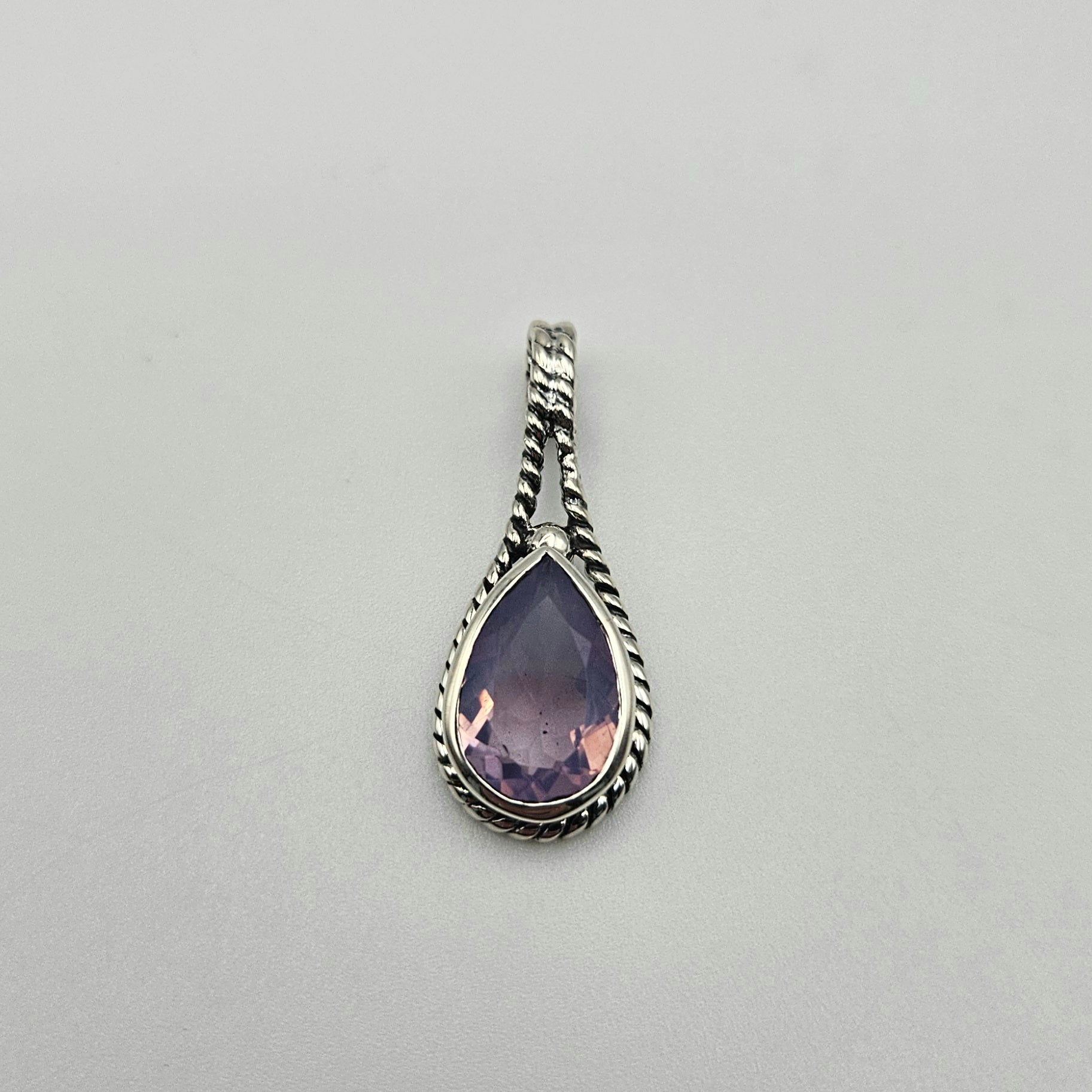 Sterling Silver Lavender Quartz Teardrop Pendant 1.25 inch.
