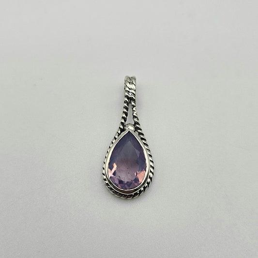 Sterling Silver Lavender Quartz Teardrop Pendant 1.25 inch.