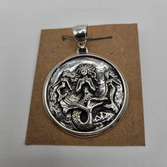 Sterling Silver Mermaid Coin Pendant.