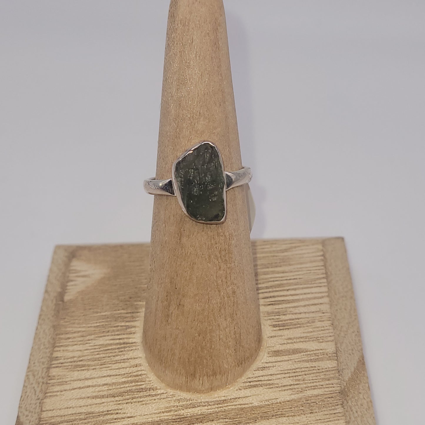 Unique Sterling Silver Moldavite Bezel Ring. Colr, Shape And Size of Moldavite Will Vary.