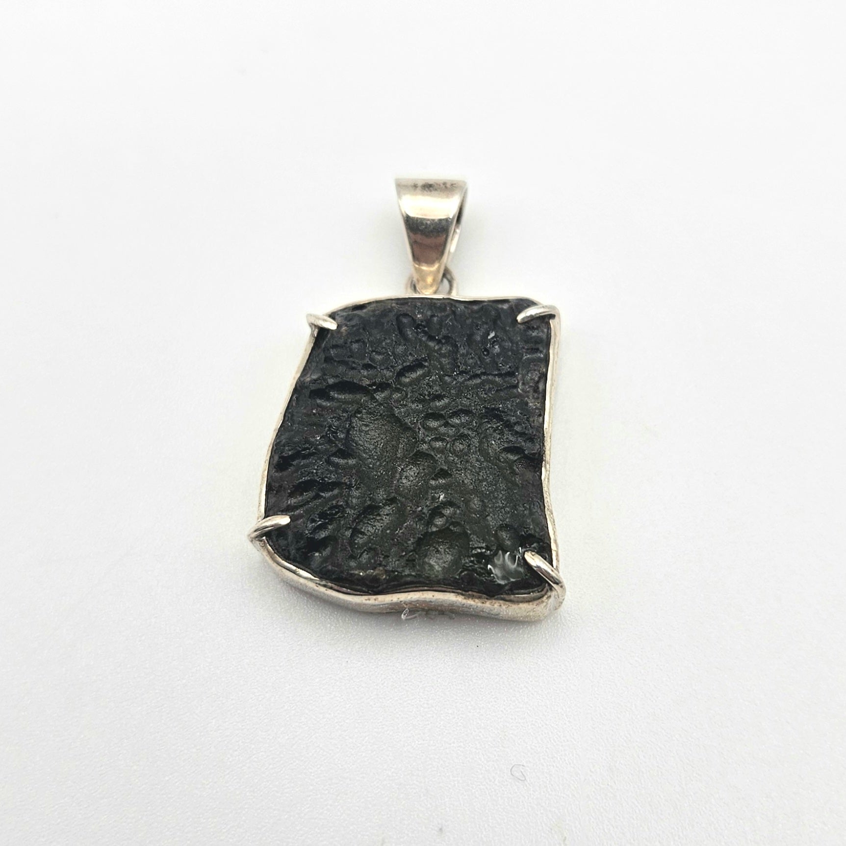 Sterling Silver Moldavite Pendant 1 inch 234.99.