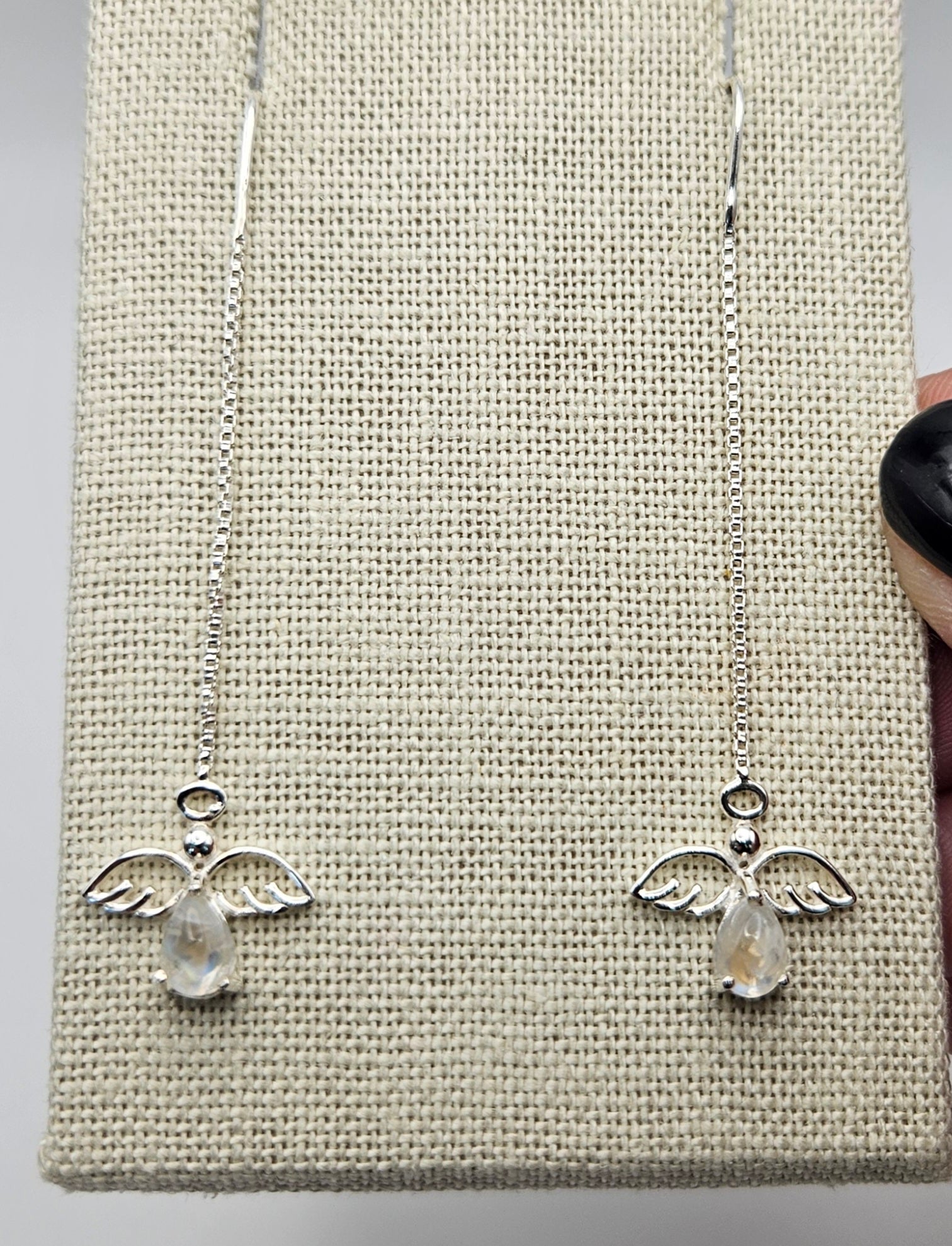 Sterling Silver Moonstone Angel Threader Earrings 2 inch.