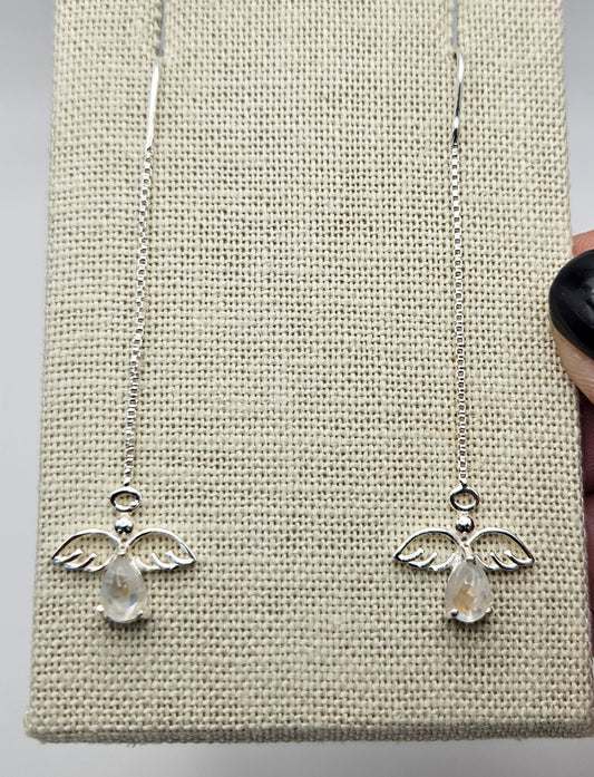 Sterling Silver Moonstone Angel Threader Earrings 2 inch.