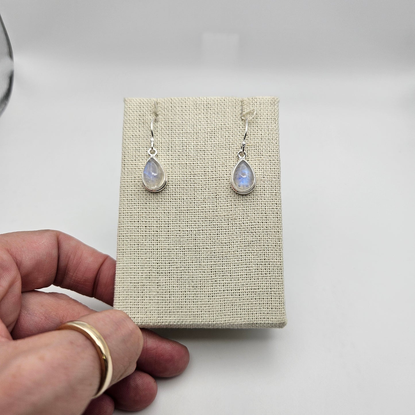 Sterling Silver Moonstone Bezel Earrings.