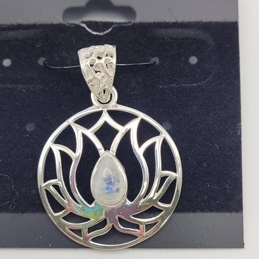 Sterling Silver Moonstone Lotus Pendant.