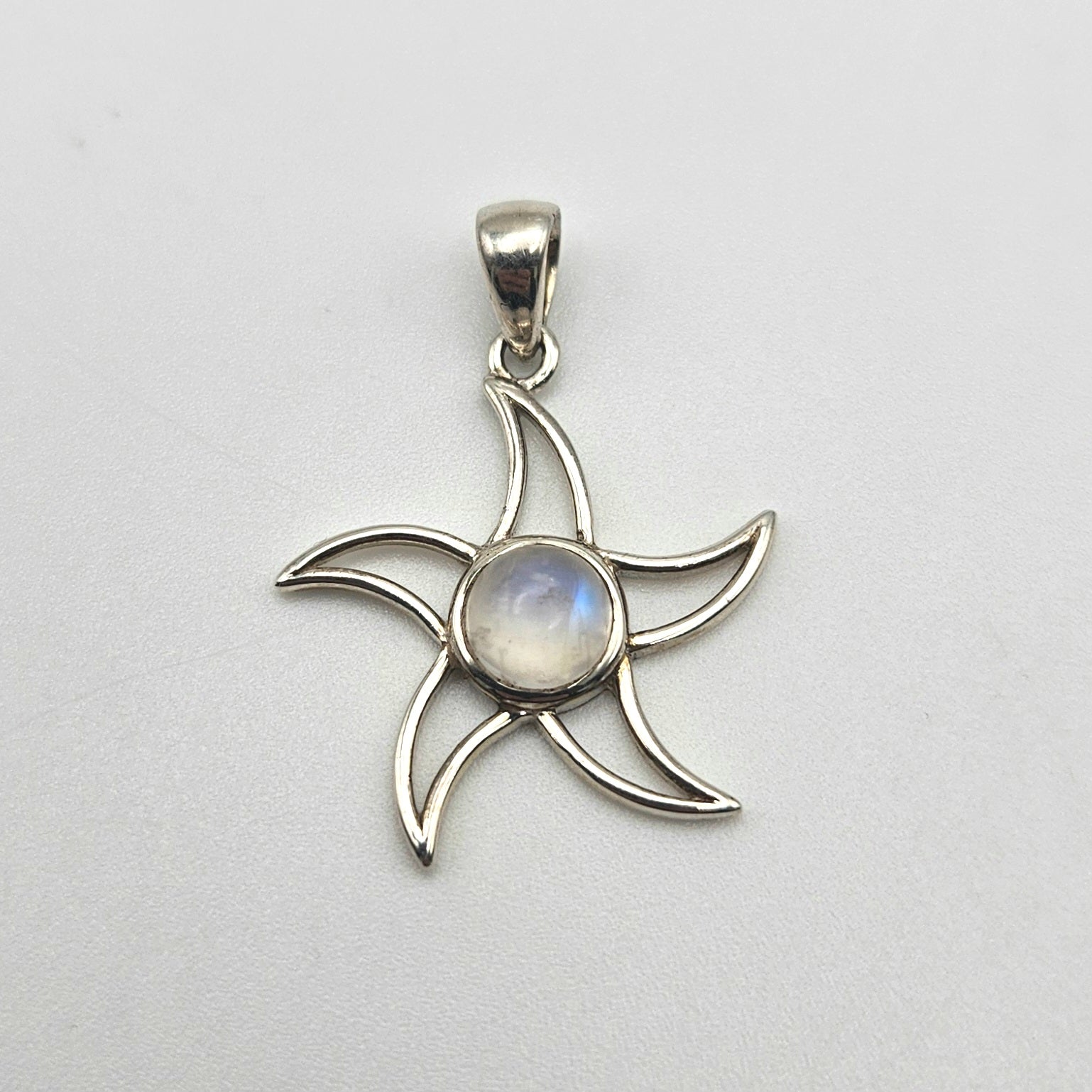 Sterling Silver Moonstone Star Pendant 1 inch.