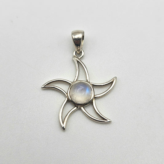 Sterling Silver Moonstone Star Pendant 1 inch.