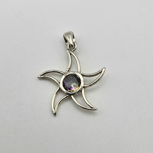 Sterling Silver Mystic Topaz Star Pendant 1 inch.