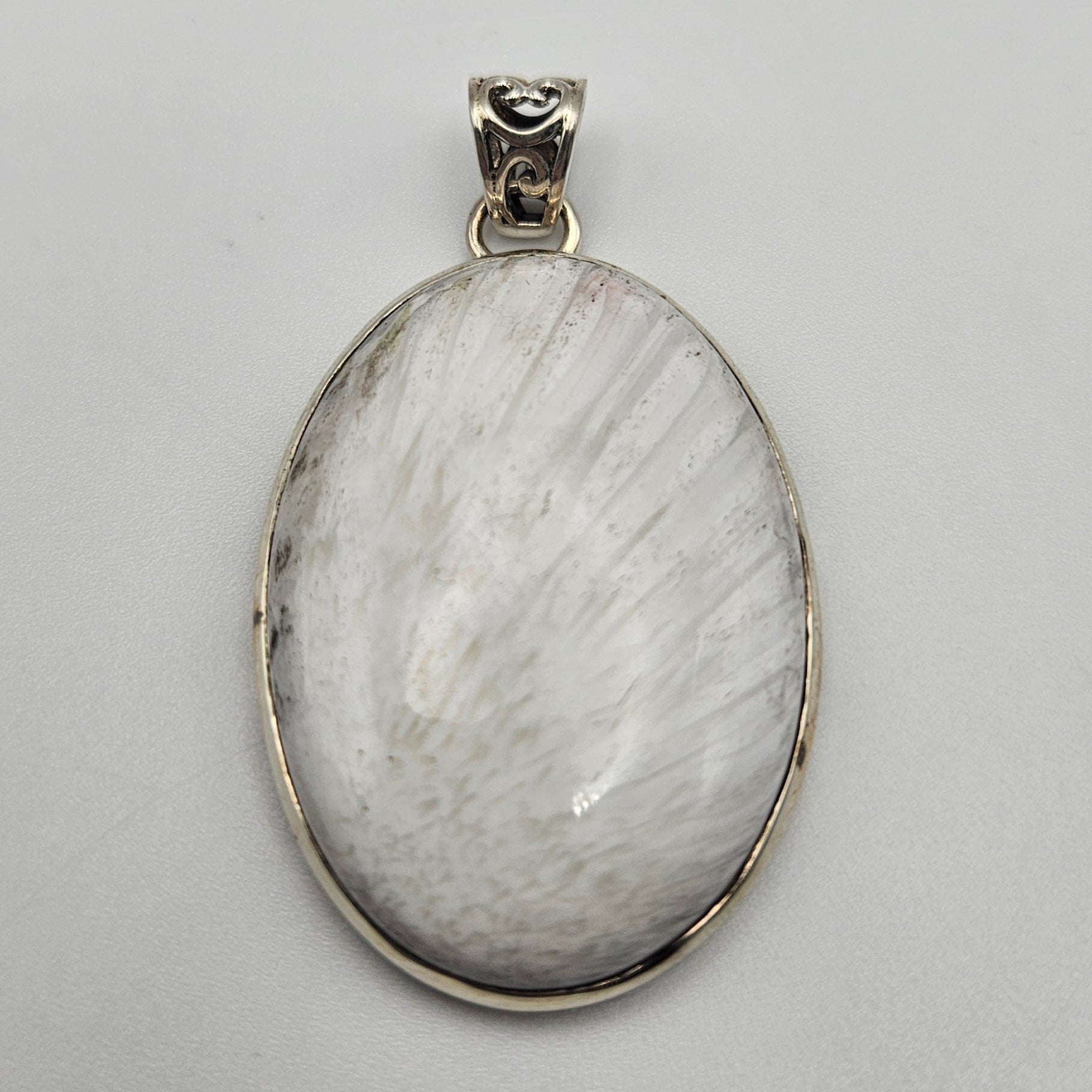 Sterling Silver Oval Shape Scolosite Pendant 2.25 inch.