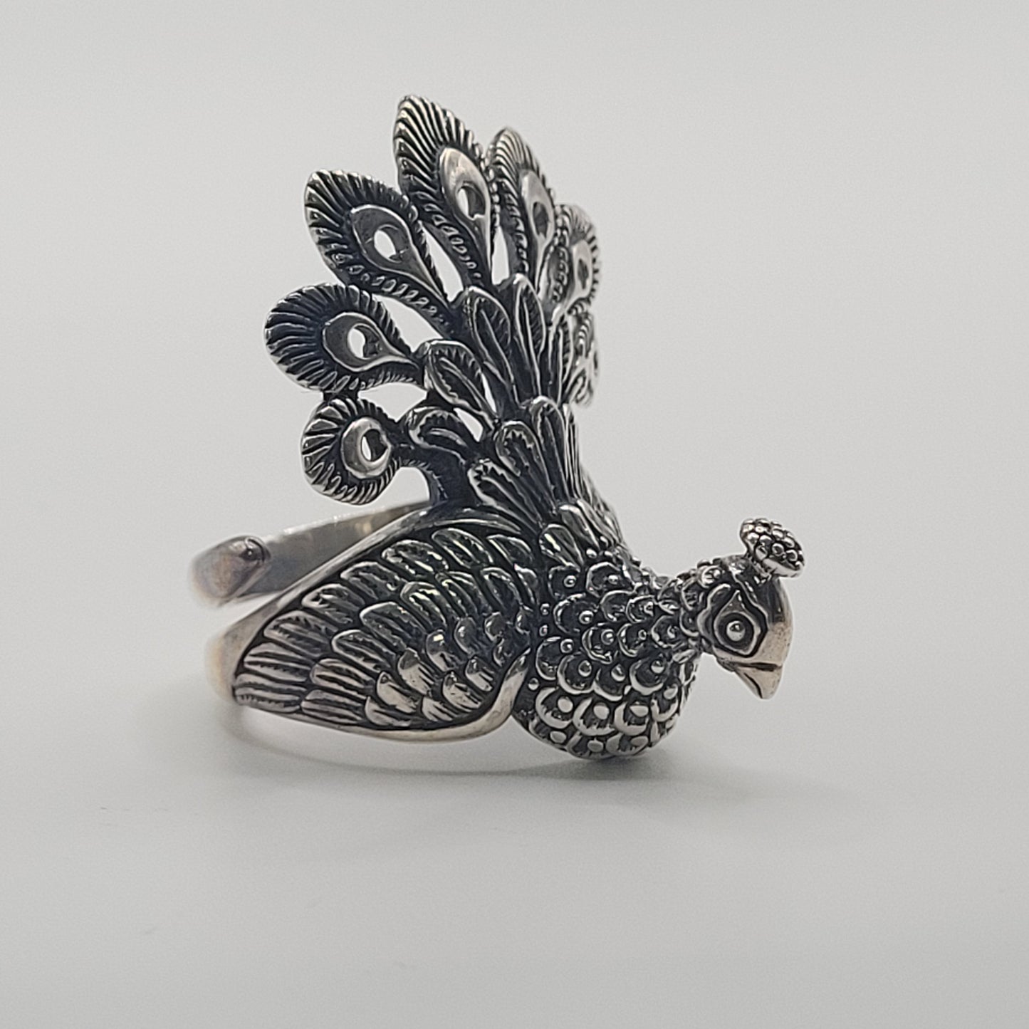 Sterling Silver Adjustable Peacock Ring.