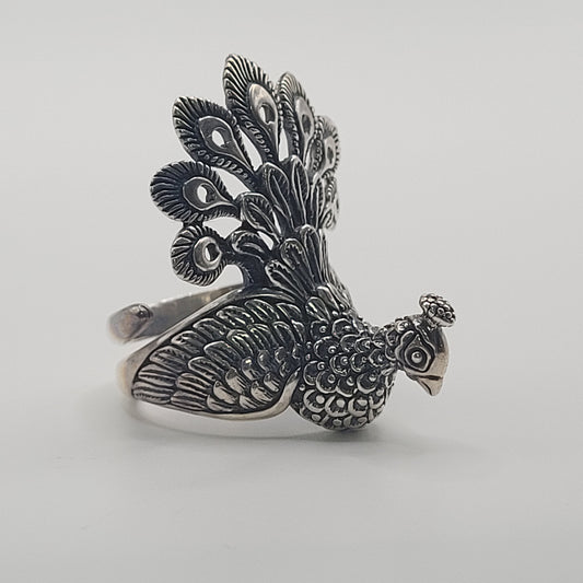 Sterling Silver Adjustable Peacock Ring.