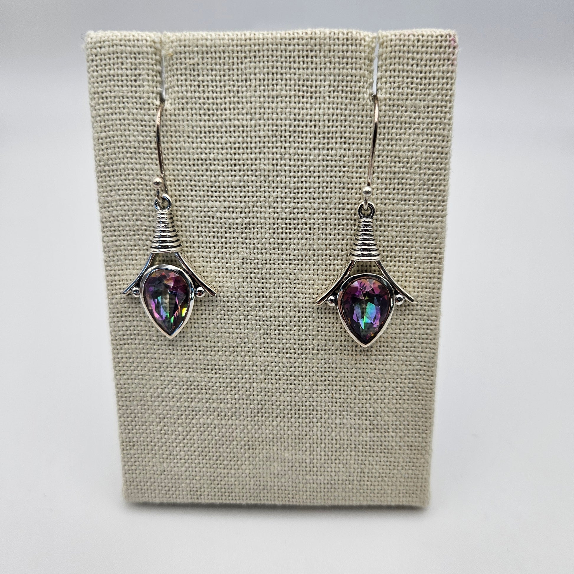 Sterling Silver Pear Shaped Mystic Topaz Earrings 1.75 inch.