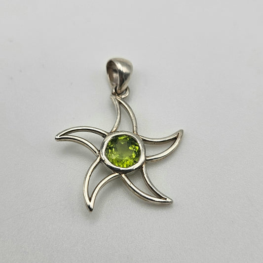 Sterling Silver Peridot Star Pendant 1 inch.