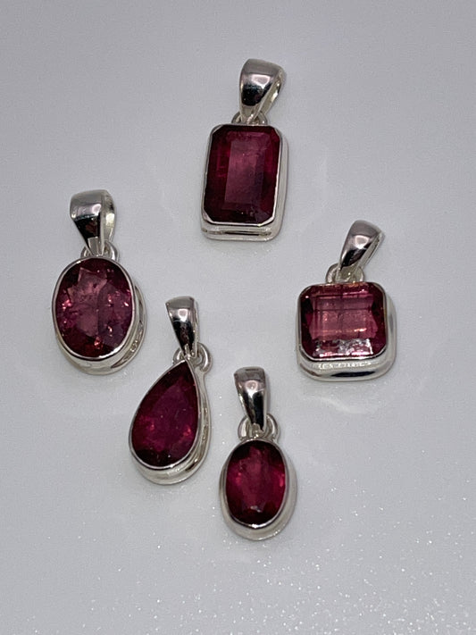 Sterling Silver Pink Tourmaline Faceted Pendant.