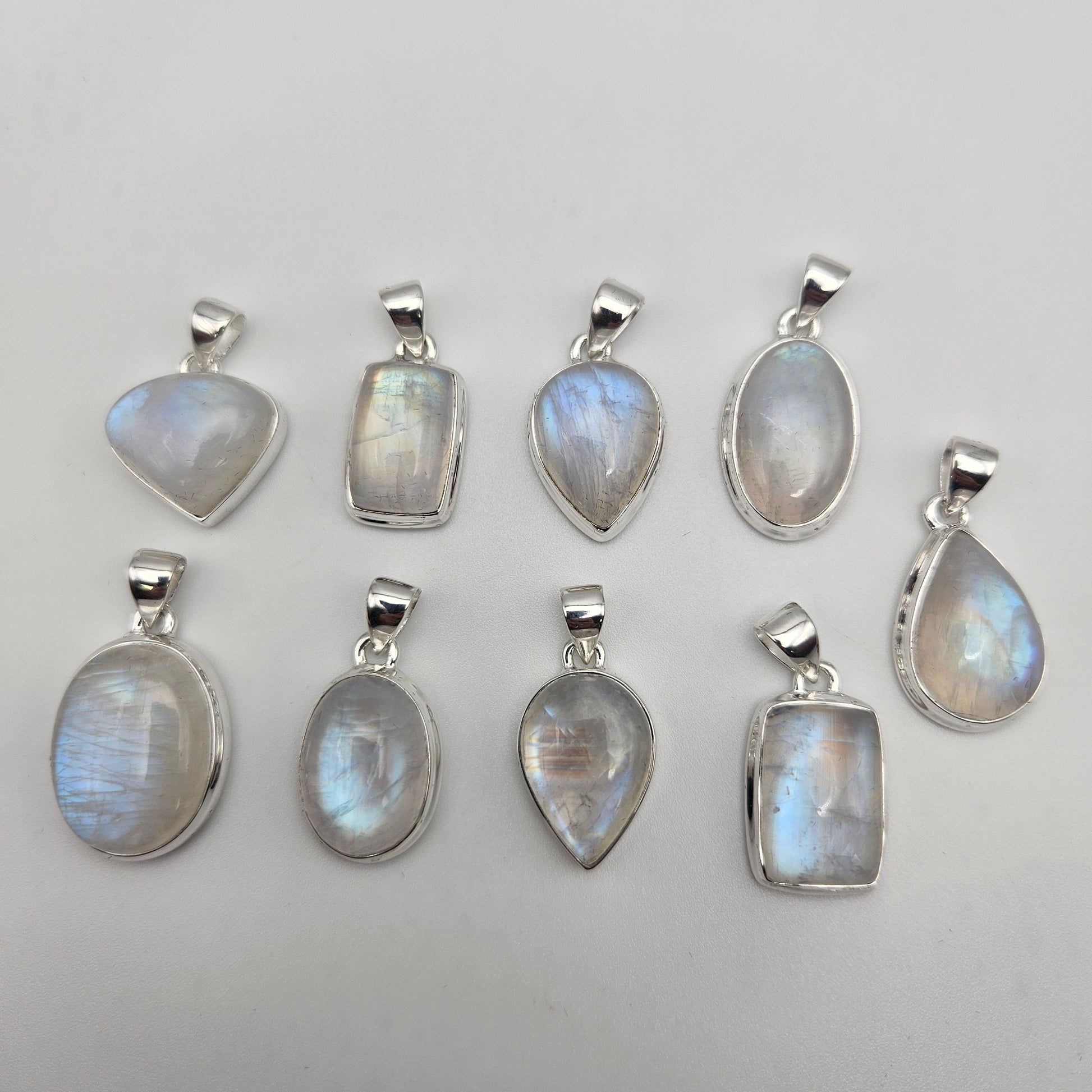 Sterling Silver Rainbow Moonstone Bezel Pendant.