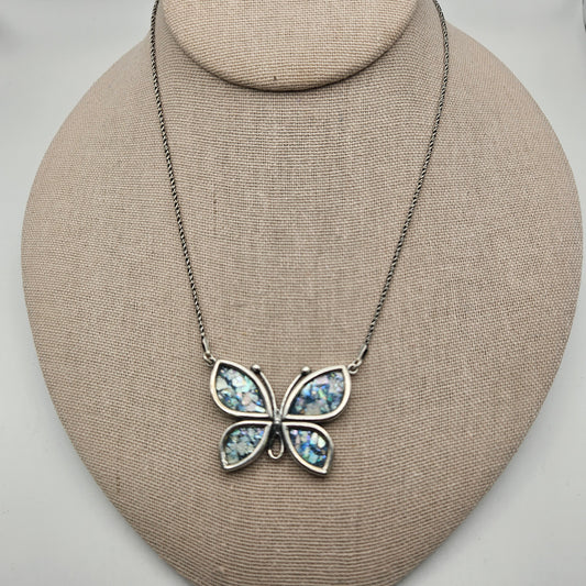 Sterling Silver Roman Glass Butterfly Necklace.