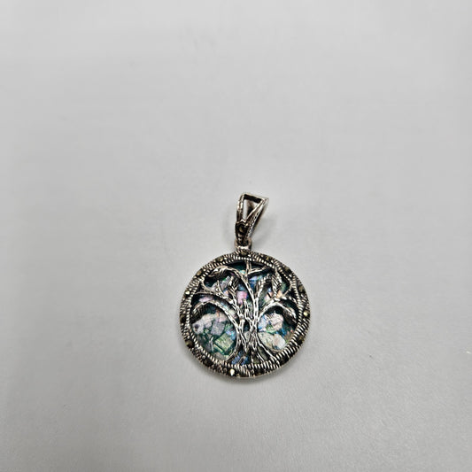 Sterling Silver Roman Glass Decorative Tree of Life Pendant.