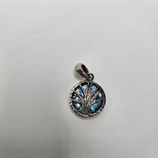 Sterling Silver Roman Glass Mini Tree of Life Pendant.