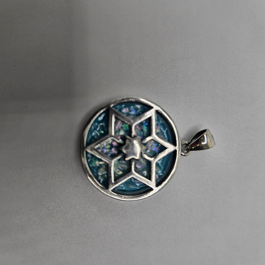 Sterling Silver Roman Glass Star inside Star of David Pendant.