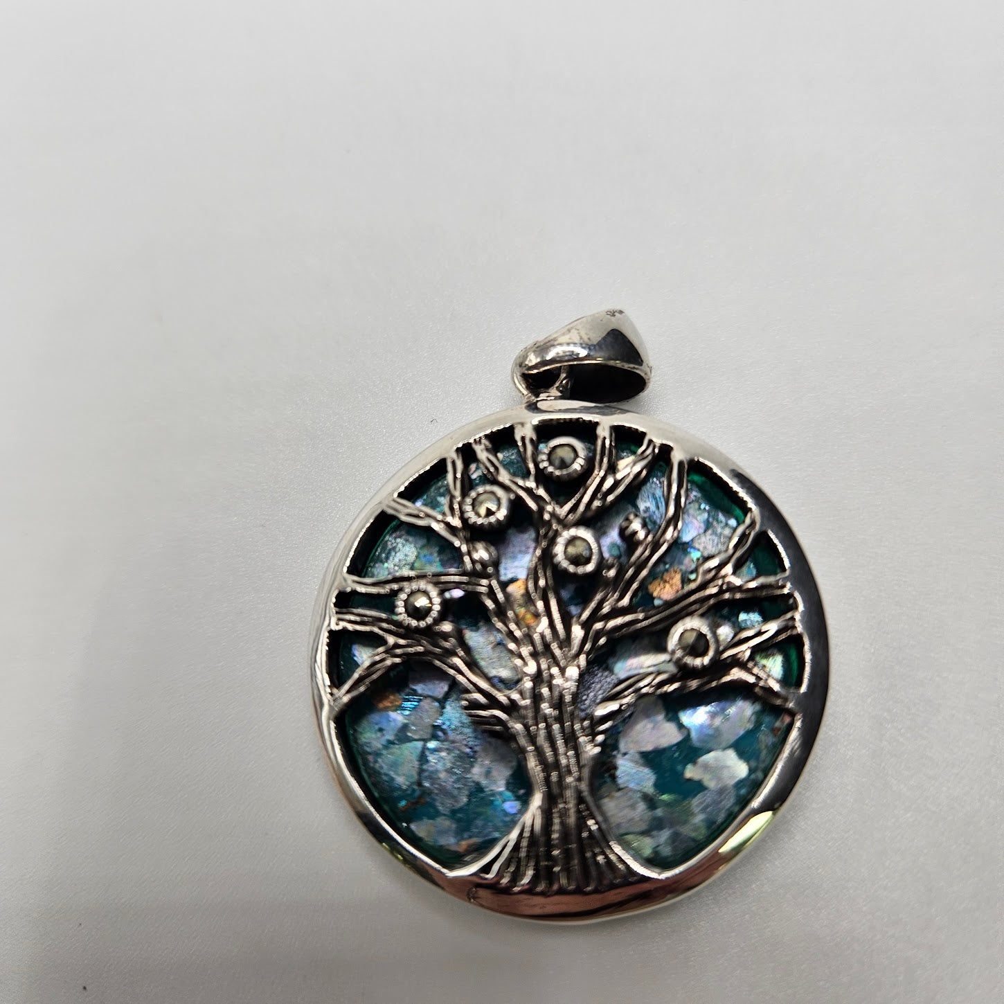Sterling Silver Roman Glass Tree of Life With Silver Pendant.