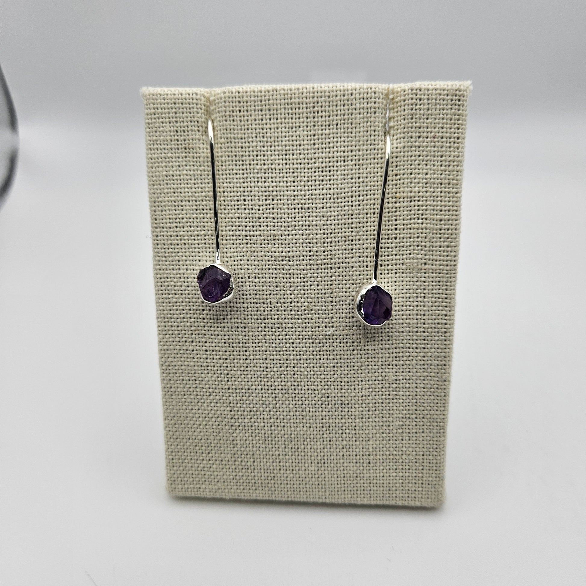 Sterling Silver Rough Amethyst Stick Earrings.