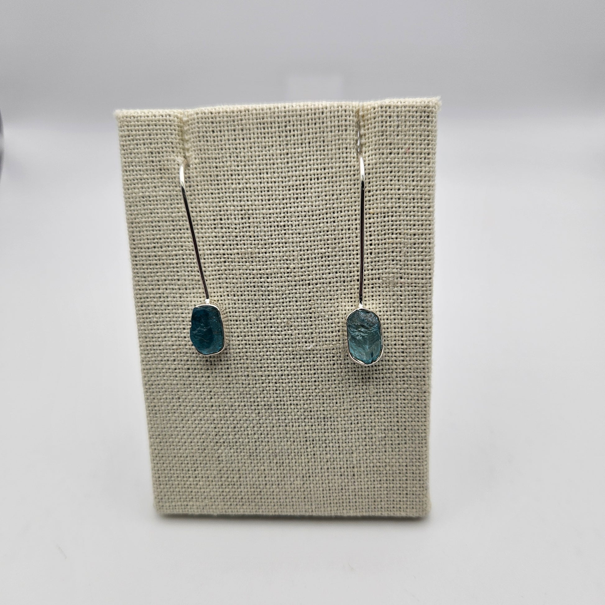 Sterling Silver Rough Apatite Stick Earrings.