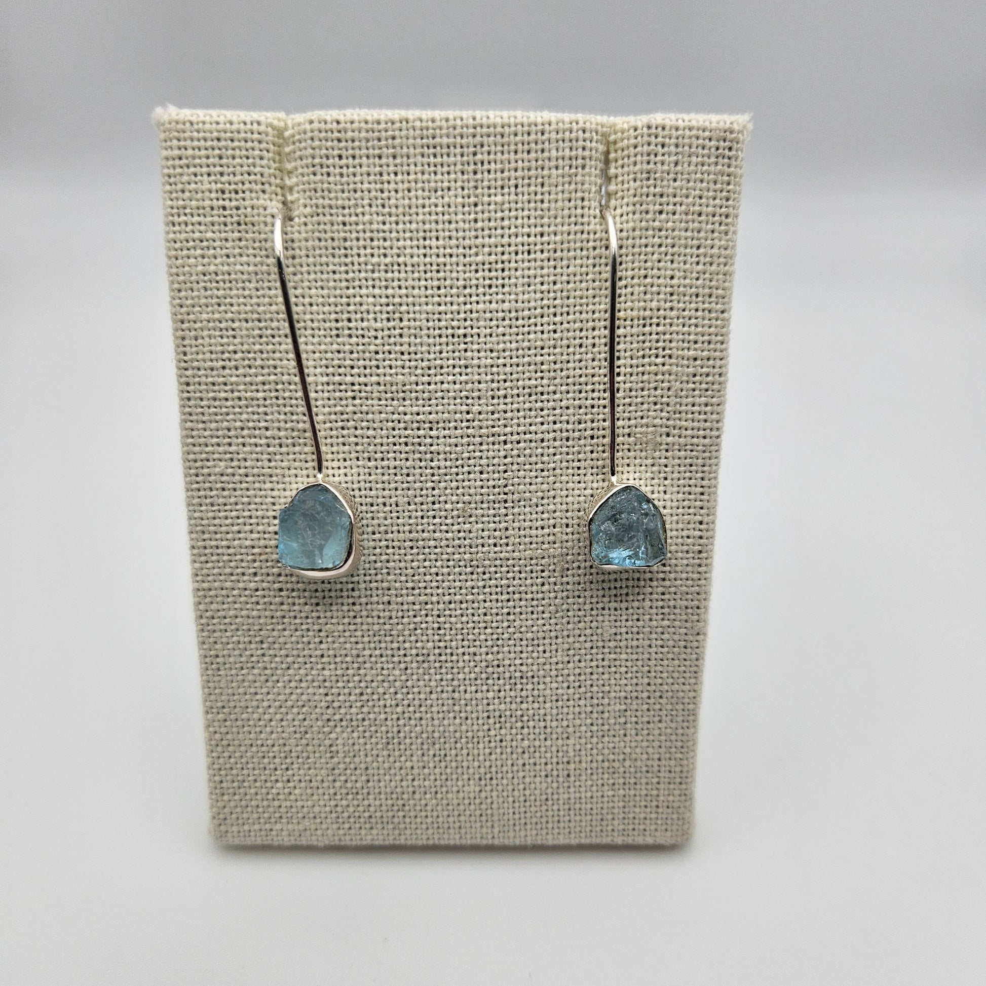 Sterling Silver Rough Aquamarine Stick Earrings.