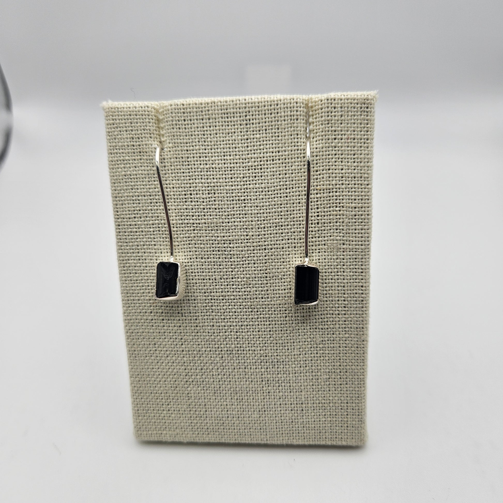 Sterling Silver Rough Black Tourmaline Gemstone Stick Earrings.