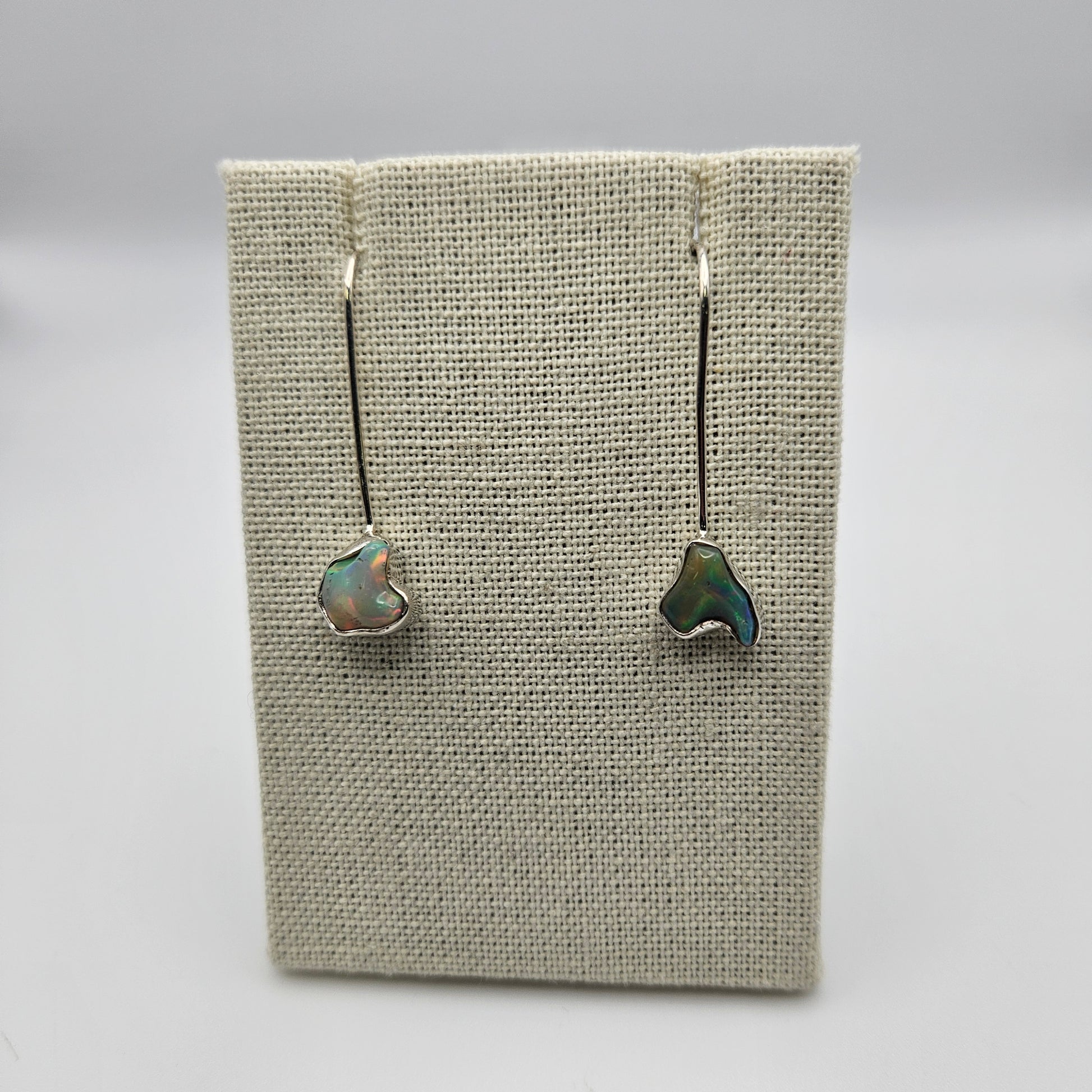 Sterling Silver Rough Ethiopian Opal Stick Earrings.