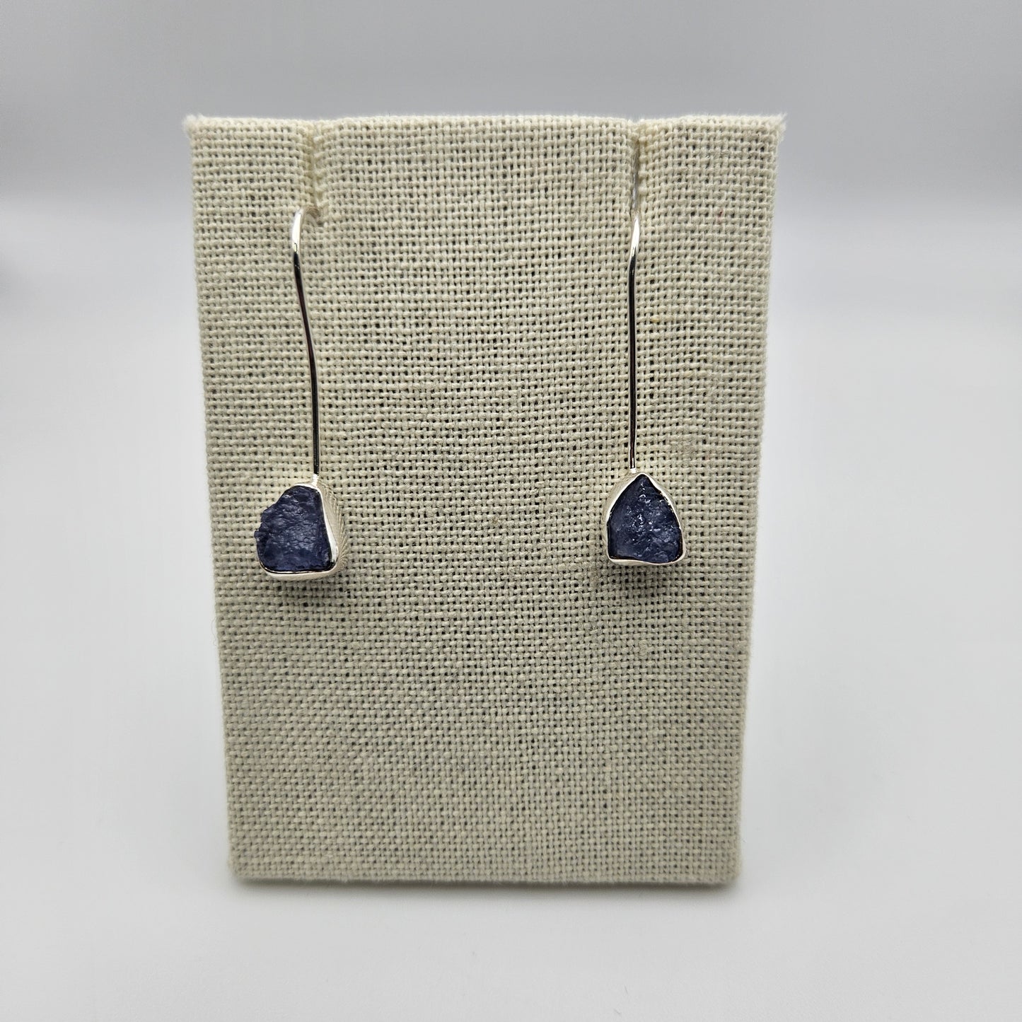 Sterling Silver Rough Tanzanite Stick Earrings.